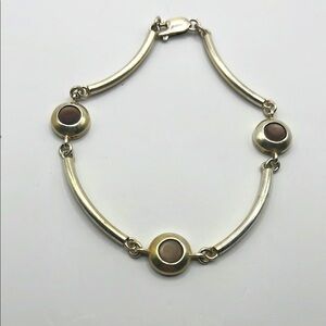 Elegant Silver and Brown Women's Silver Bracelet, 7 inches.